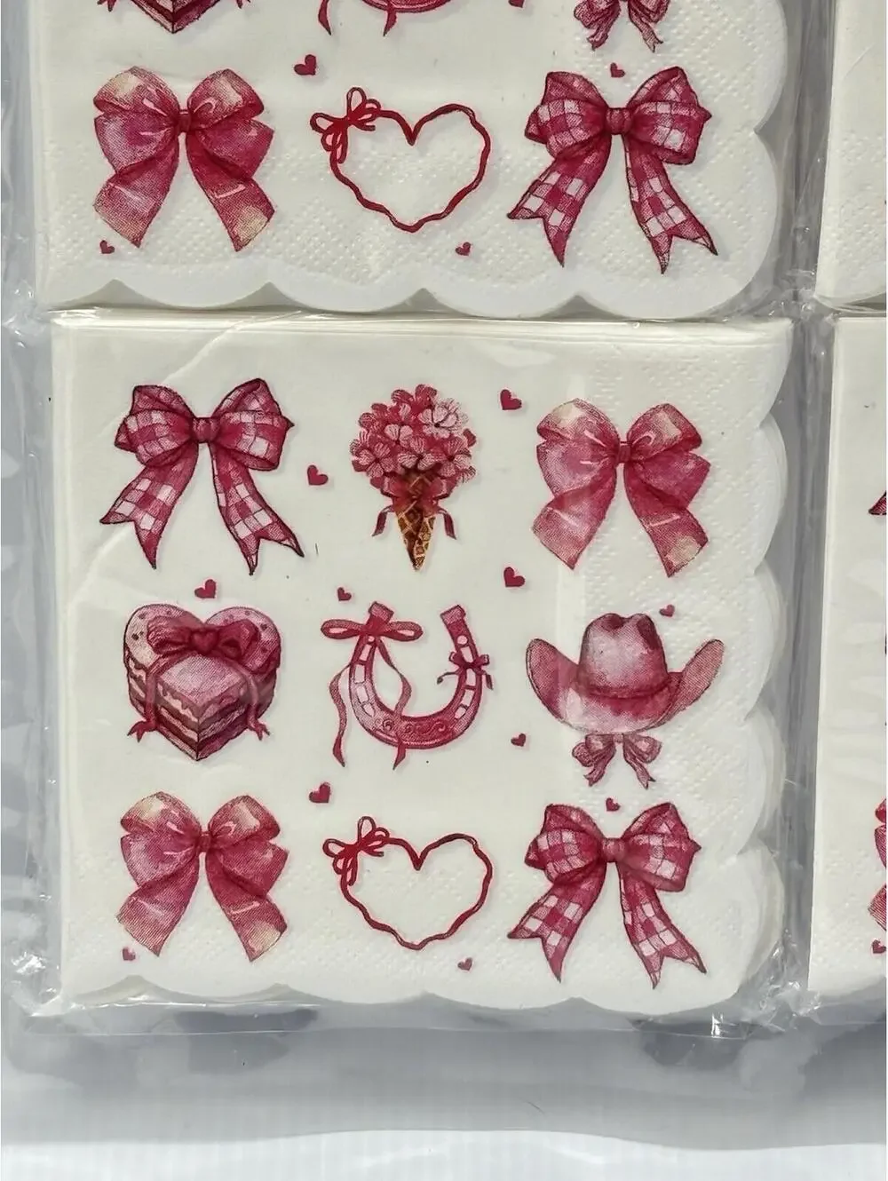 100pc Pink Bow Cowgirl Napkins Coquette Western Heart Horseshoe Hat Party Decor